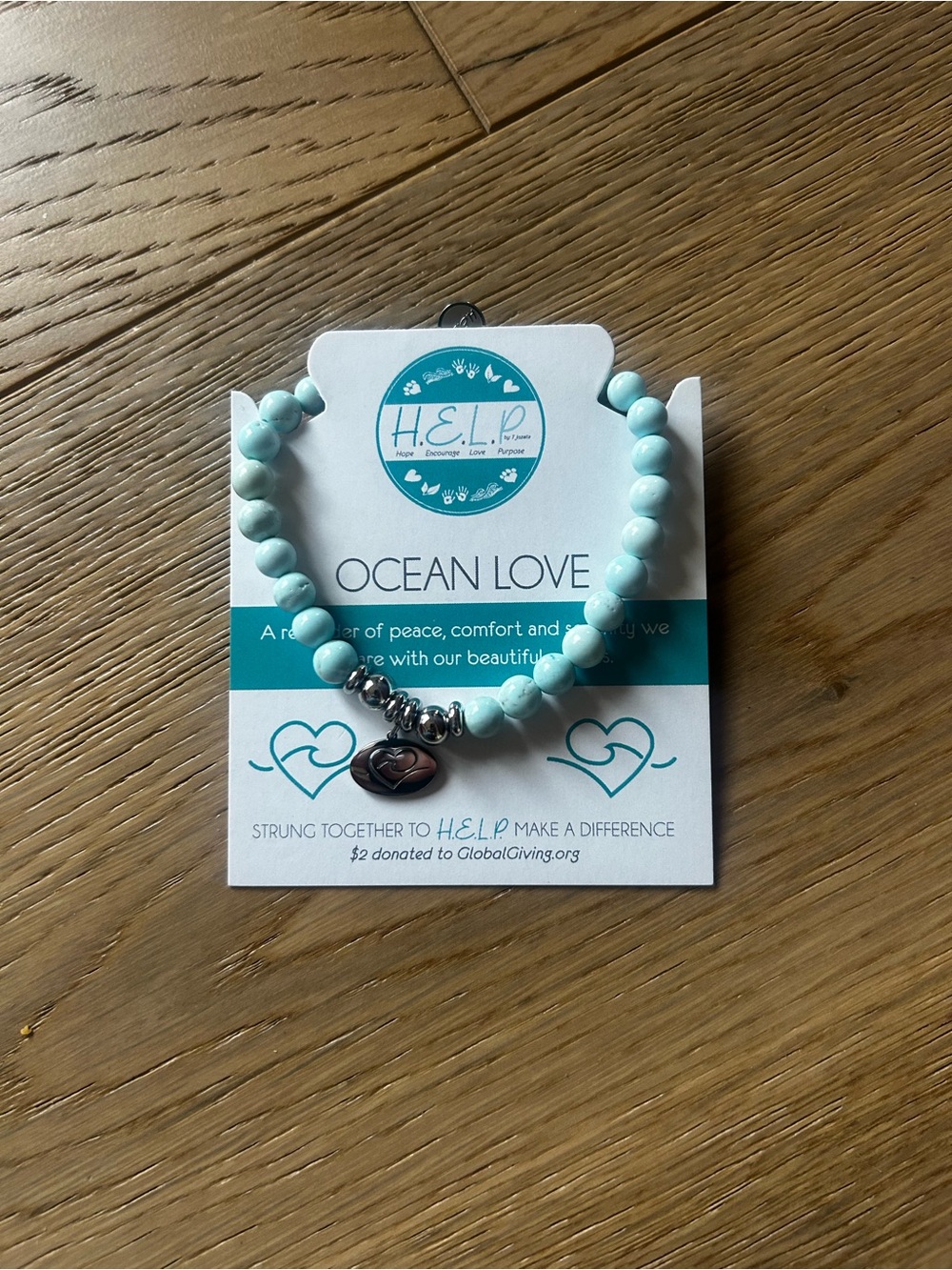 Ocean Love Light Aqua Beaded Bracelet with Heart Charm